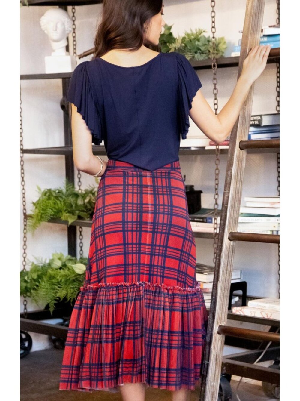 Anthropologie Eva Franco Kym Flounced Plaid Midi Mesh Skirt NWT - Picture 3 of 3
